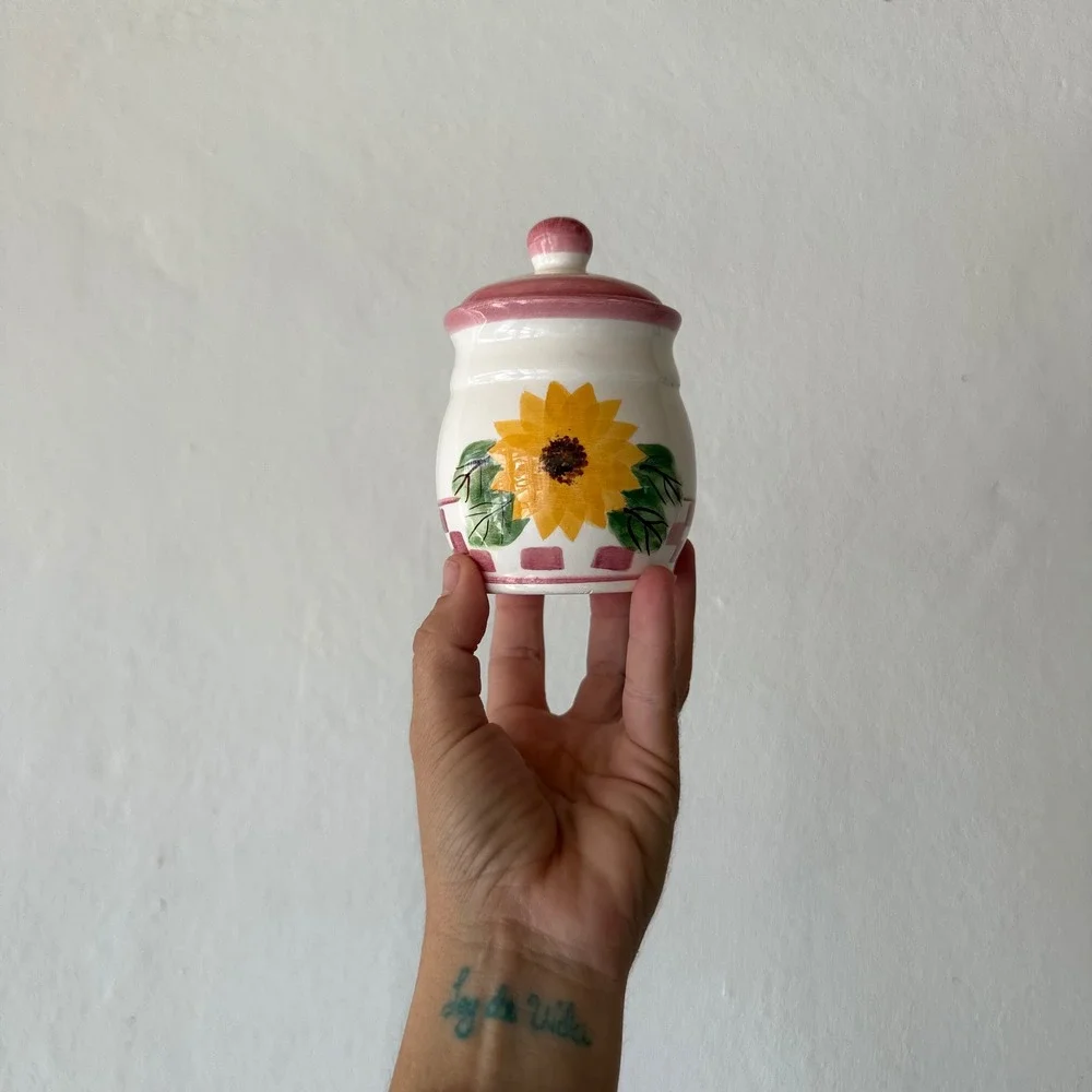Vintage Style Sunflower Ceramic Mini Canister Pink Floral Spice Jar Grandmacore